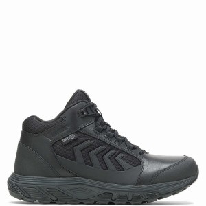 Black Men Wolverine Rush Shield Mid DRYGuard Work Boots | UNA8184XM