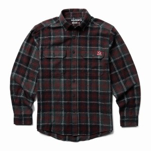 Black Red Men Wolverine Glacier Heavyweight Long Sleeve Flannel Shirts | PQB423XB