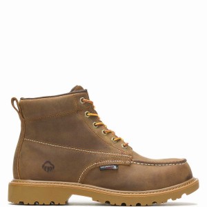 Brown Men Wolverine Floorhand Moc-Toe 6" Steel-Toe Work Boots | VZY4979AU