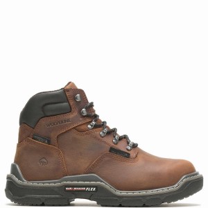 Brown Men Wolverine Raider DuraShocks® Waterproof 6" Met-Guard Work Boots | THK945QN