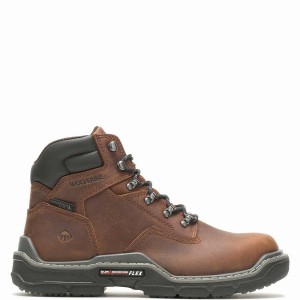 Brown Men Wolverine Raider DuraShocks® Waterproof 6" CarbonMAX® Work Boots | GKL9383TF