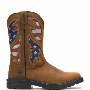 Brown Men Wolverine Rancher Flag Steel-Toe Wellington Boots | IFV194NF