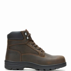 Dark Brown Men Wolverine Carlsbad 6" Steel-Toe Work Boots | HRV5953VK