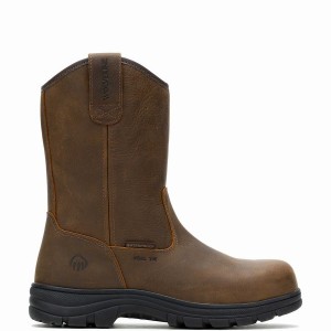 Dark Brown Men Wolverine Carlsbad Steel-Toe Work Wellington Boots | XLE682LC