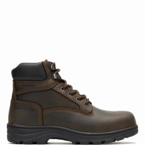 Dark Brown Men Wolverine Carlsbad Waterproof 6" Steel-Toe Work Boots | QLI40100VE