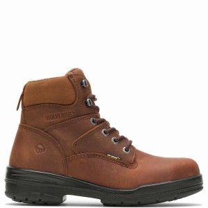 Dark Brown Men Wolverine DuraShocks® Slip Resistant Steel-Toe 6" Work Boots | DJC7293PJ