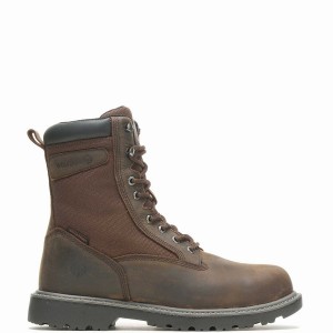 Dark Brown Men Wolverine Floorhand Insulated 8" Steel-Toe Work Boots | CQP262PB