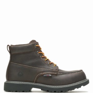 Dark Brown Men Wolverine Floorhand Moc-Toe 6" Steel-Toe Work Boots | WXS8516QP