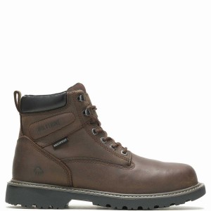 Dark Brown Men Wolverine Floorhand Waterproof Steel-Toe 6" Work Boots | OEO6876SS