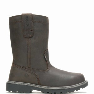 Dark Brown Men Wolverine Floorhand Waterproof 10" Wellington Boots | UZT5574DJ