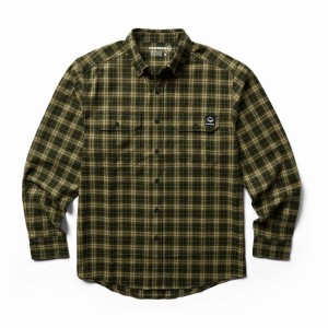 Dark Green Men Wolverine Glacier Midweight Long Sleeve Flannel Shirts | TOZ6443PL