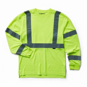 Green Men Wolverine Caution Long Sleeve Tee - Packaged T Shirts | AEQ8476CZ