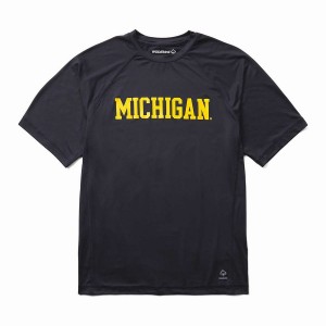 Navy Men Wolverine x Valiant University of Michigan Sun-Stop Eco Short Sleeve Tee T Shirts | YZV9169YE