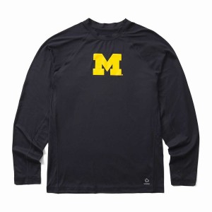 Navy Men Wolverine x Valiant University of Michigan Sun-Stop Eco Long Sleeve Tee T Shirts | HQP6158ZK