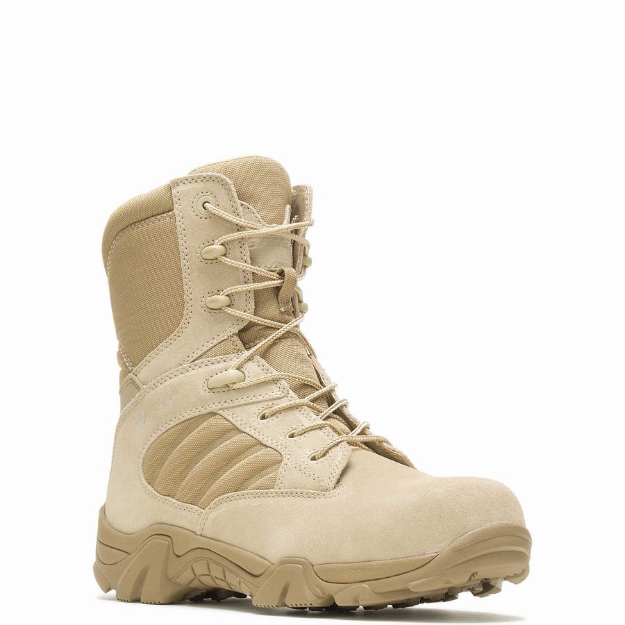 Beige Brown Men Wolverine GX-8 Desert Composite Toe Side Zip Work Boots | YOM4017MG