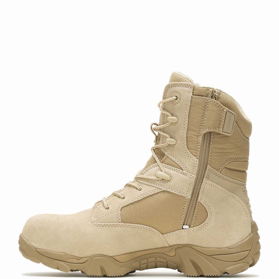 Beige Brown Men Wolverine GX-8 Desert Composite Toe Side Zip Work Boots | YOM4017MG