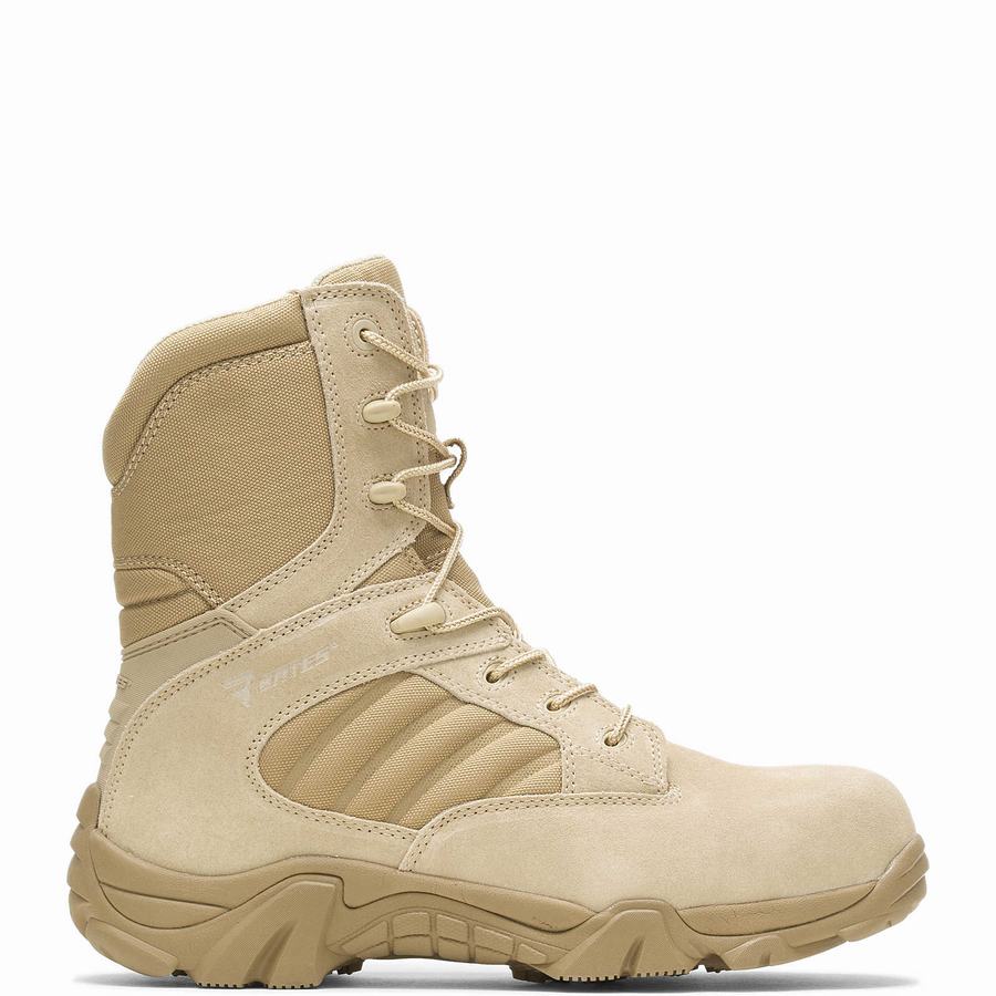 Beige Brown Men Wolverine GX-8 Desert Composite Toe Side Zip Work Boots | YOM4017MG