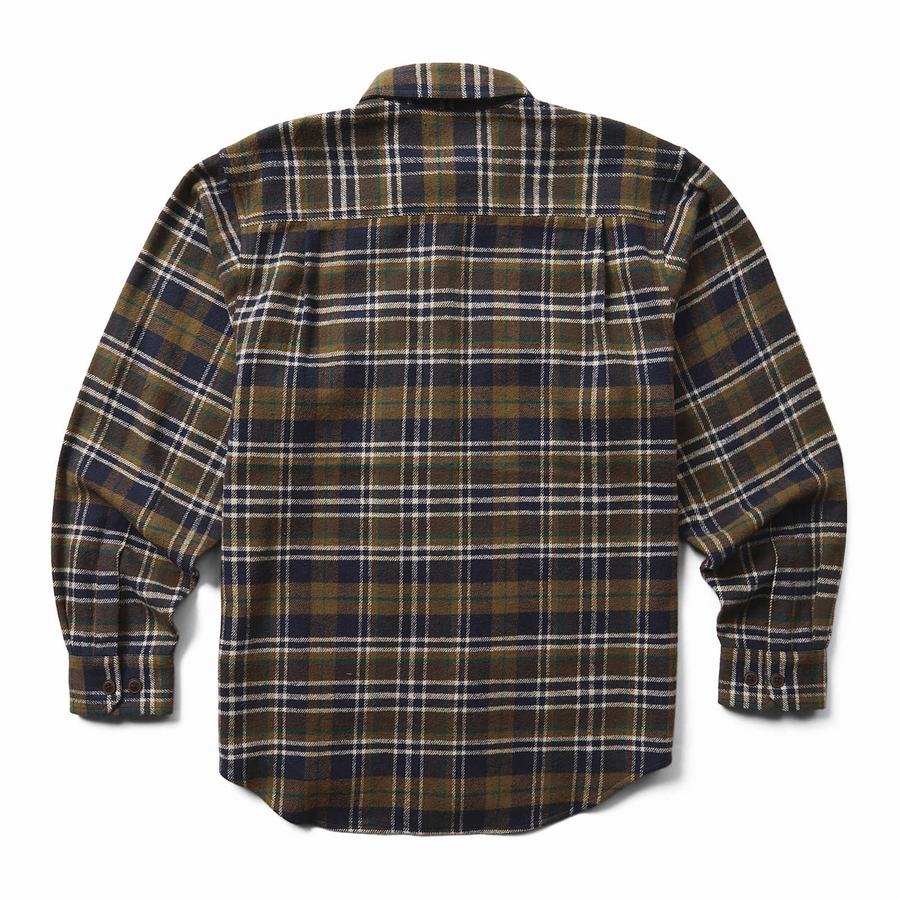 Black Green Men Wolverine Glacier Heavyweight Long Sleeve Flannel Shirts | VLN1317YO