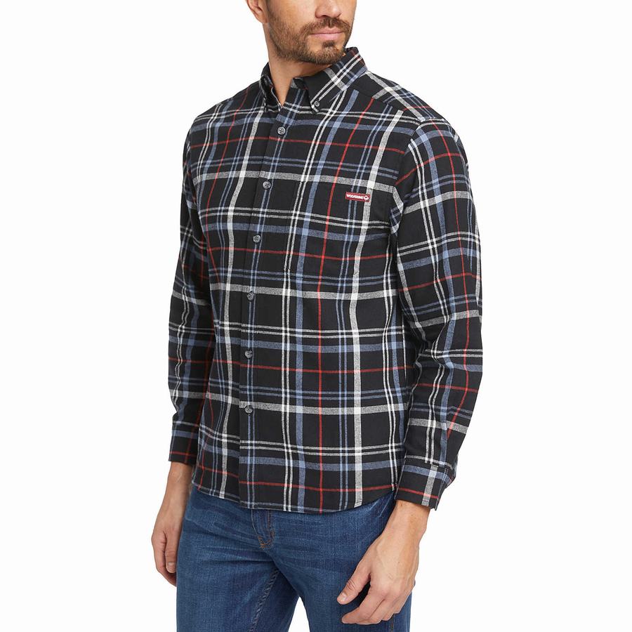 Black Grey Men Wolverine Hastings Flannel Shirts | WZP4012WB