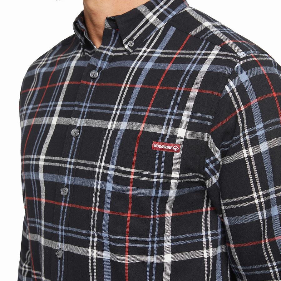 Black Grey Men Wolverine Hastings Flannel Shirts | WZP4012WB