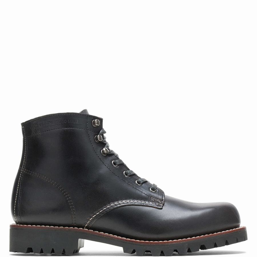 Black Men Wolverine 1000 Mile Plain-Toe Rugged Work Boots | TJW2248FI