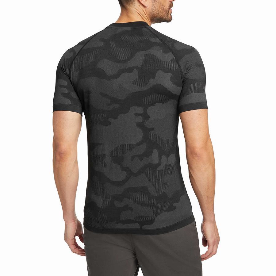 Black Men Wolverine Camo Mesh Crew Neck Undershirt T Shirts | XPA4286ZT