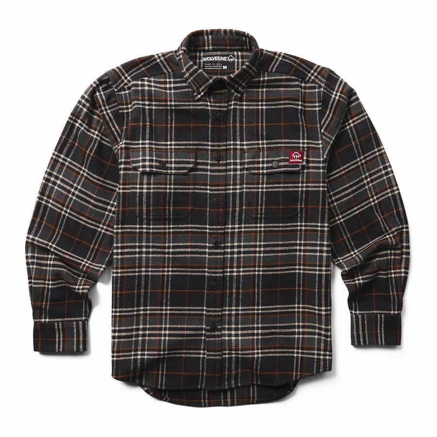 Black Men Wolverine Glacier Heavyweight Long Sleeve Flannel Shirts | MNE3228MK