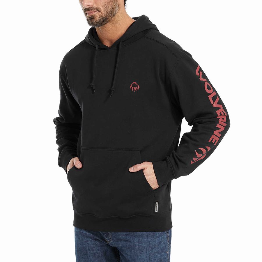 Black Men Wolverine Graphic- Sleeve Logo Hoodie | JSZ8622UF