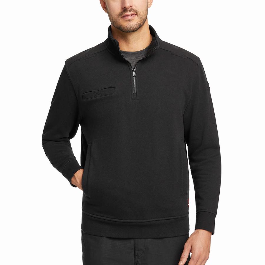 Black Men Wolverine Job Shirt Quarter Zip Fleece | BHO3362BO