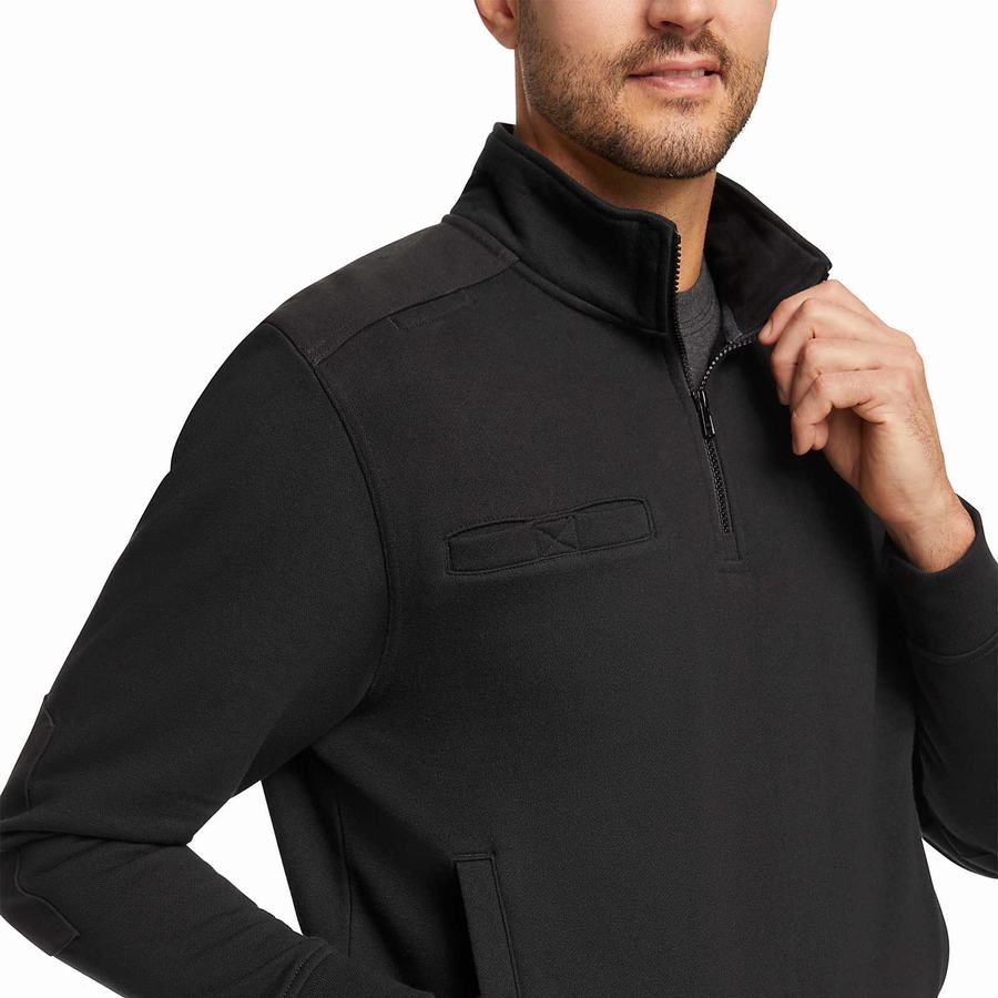 Black Men Wolverine Job Shirt Quarter Zip Fleece | BHO3362BO