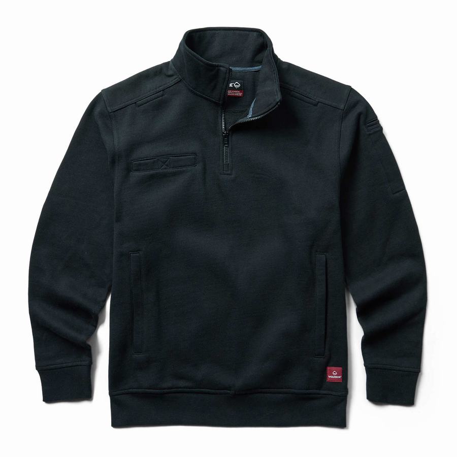 Black Men Wolverine Job Shirt Quarter Zip Fleece | BHO3362BO