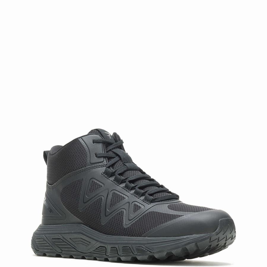 Black Men Wolverine Rush Mid Work Boots | VAB1283XC