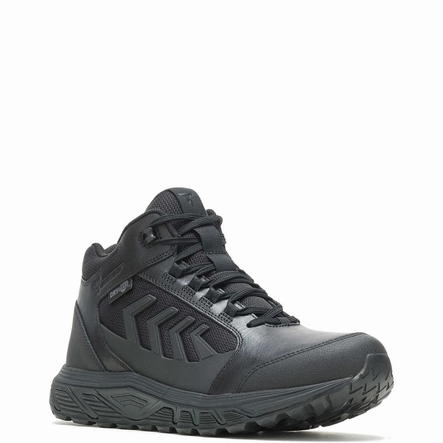 Black Men Wolverine Rush Shield Mid DRYGuard Work Boots | UNA8184XM