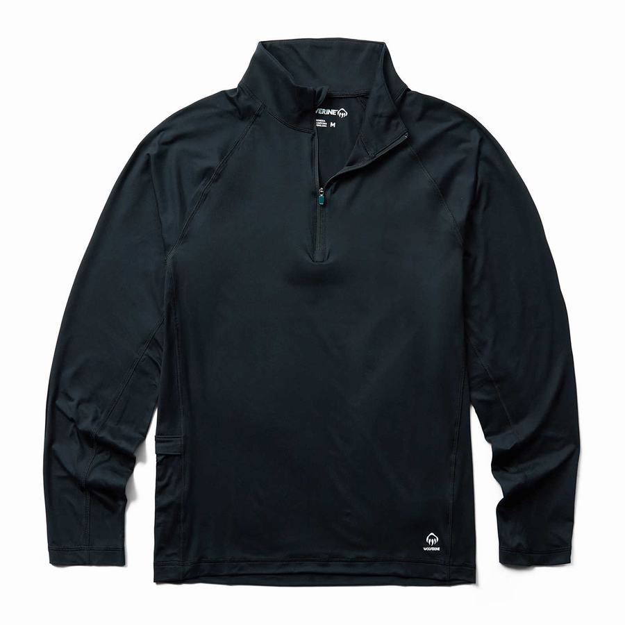 Black Men Wolverine Sun-Stop Eco 1/2 Zip Fleece | BHK9711SI