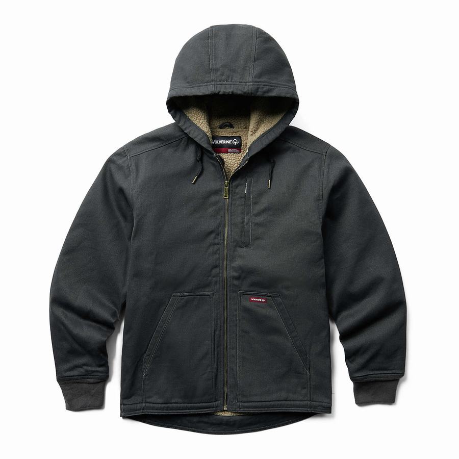 Black Men Wolverine Upland Sherpa Lined Hooded Jackets | LMC827RG