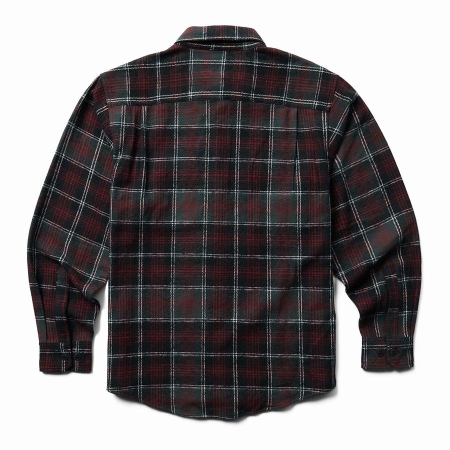 Black Red Men Wolverine Glacier Heavyweight Long Sleeve Flannel Shirts | PQB423XB