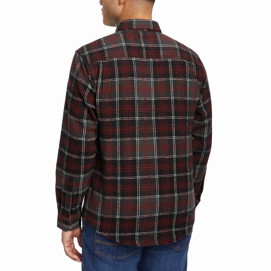 Black Red Men Wolverine Glacier Heavyweight Long Sleeve Flannel Shirts | PQB423XB