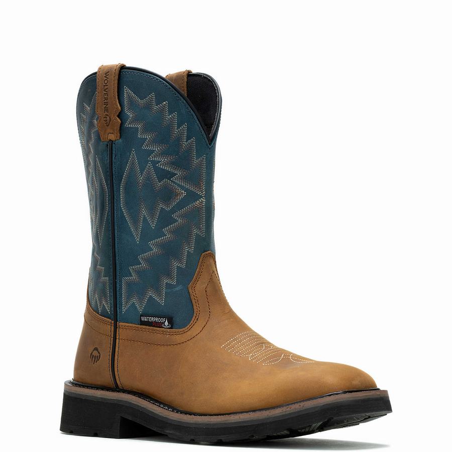 Blue Brown Men Wolverine Rancher Arrow Steel-Toe Wellington Boots | XJP919TU