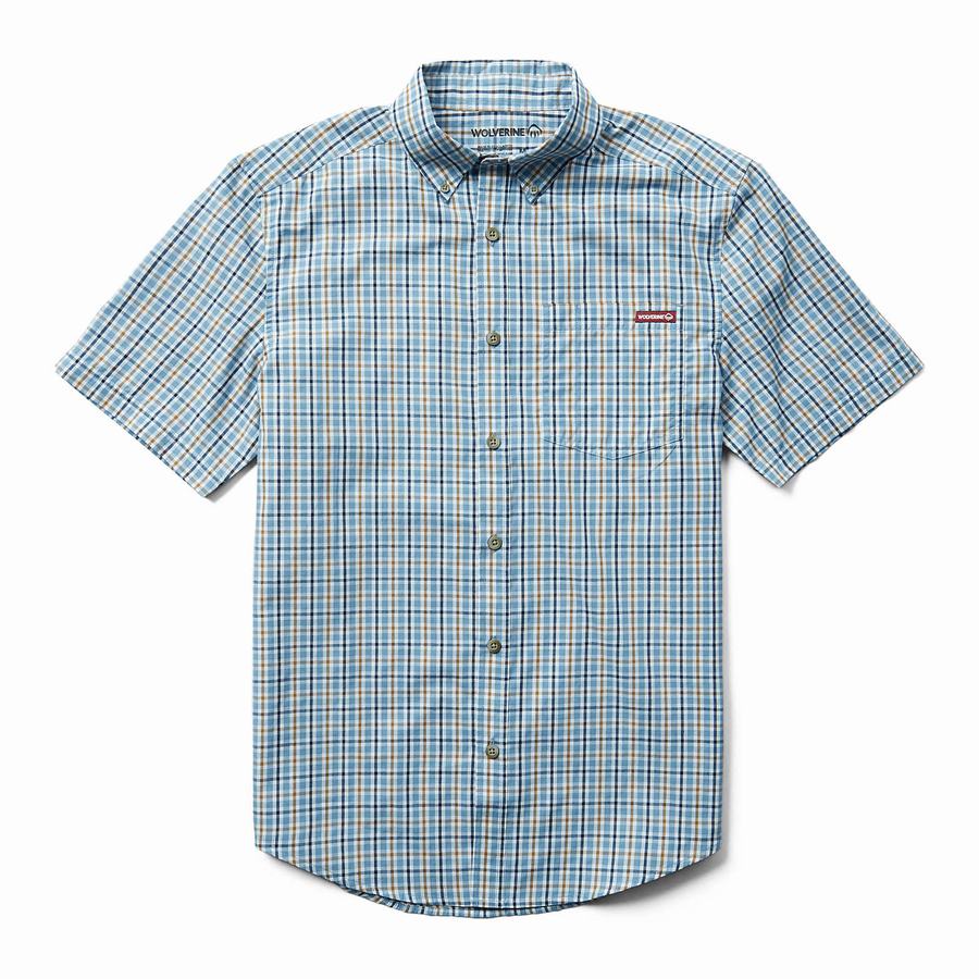 Blue Grey Men Wolverine Mortar Sleeve Shirts | QDZ978GX