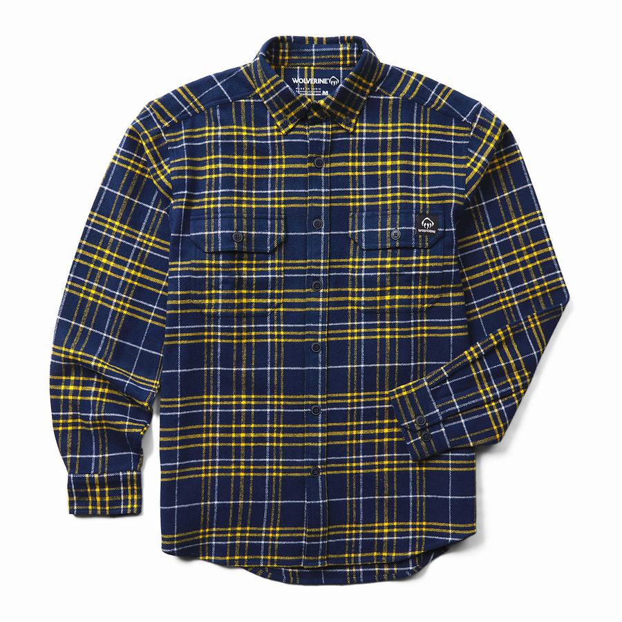 Blue Men Wolverine Glacier Heavyweight Long Sleeve Flannel Big & Tall Shirts | YFG4235HK