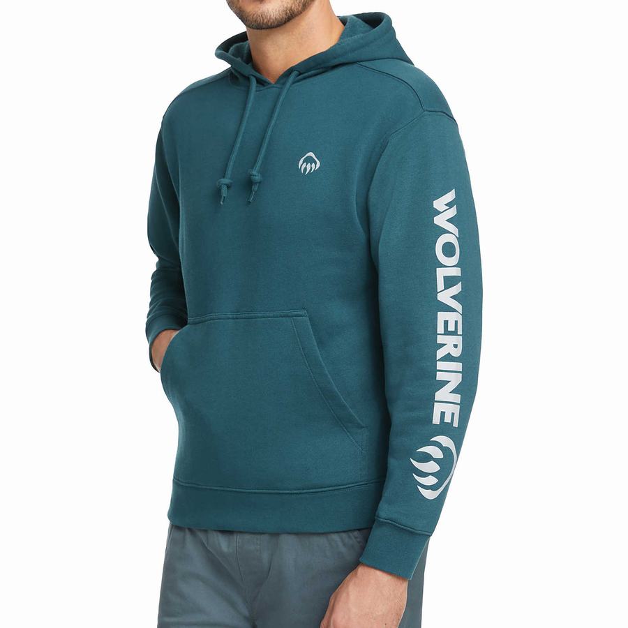 Blue Men Wolverine Graphic- Sleeve Logo Hoodie | OXL260SB