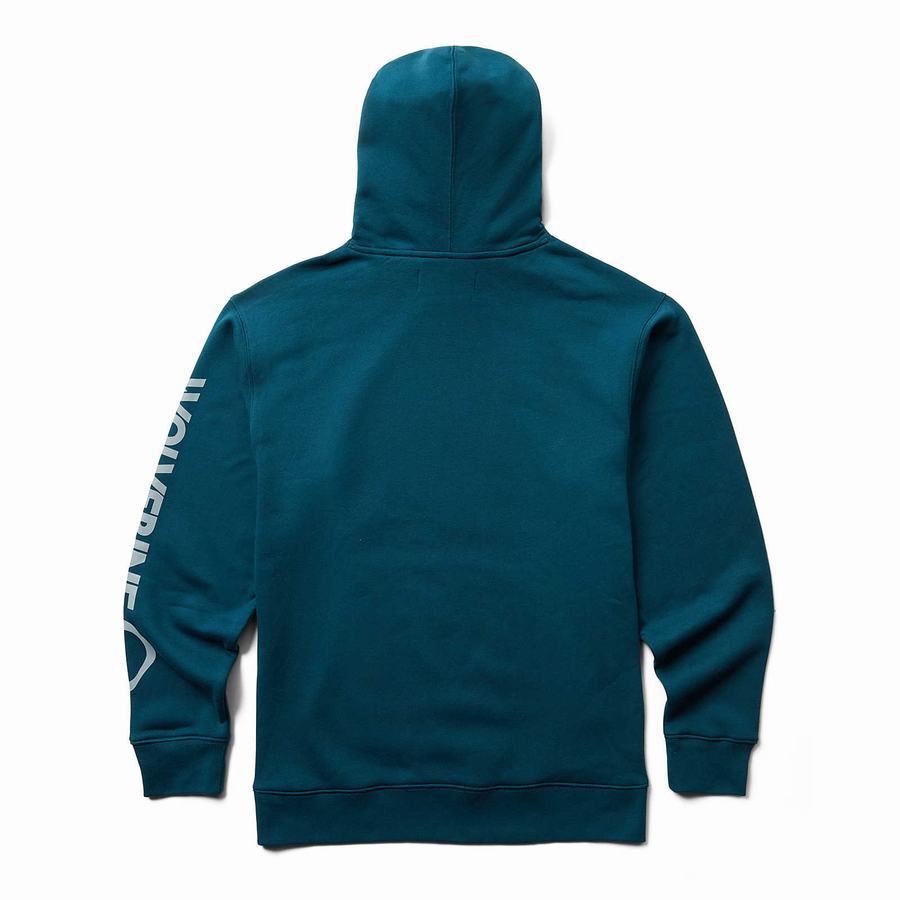 Blue Men Wolverine Graphic- Sleeve Logo Hoodie | OXL260SB