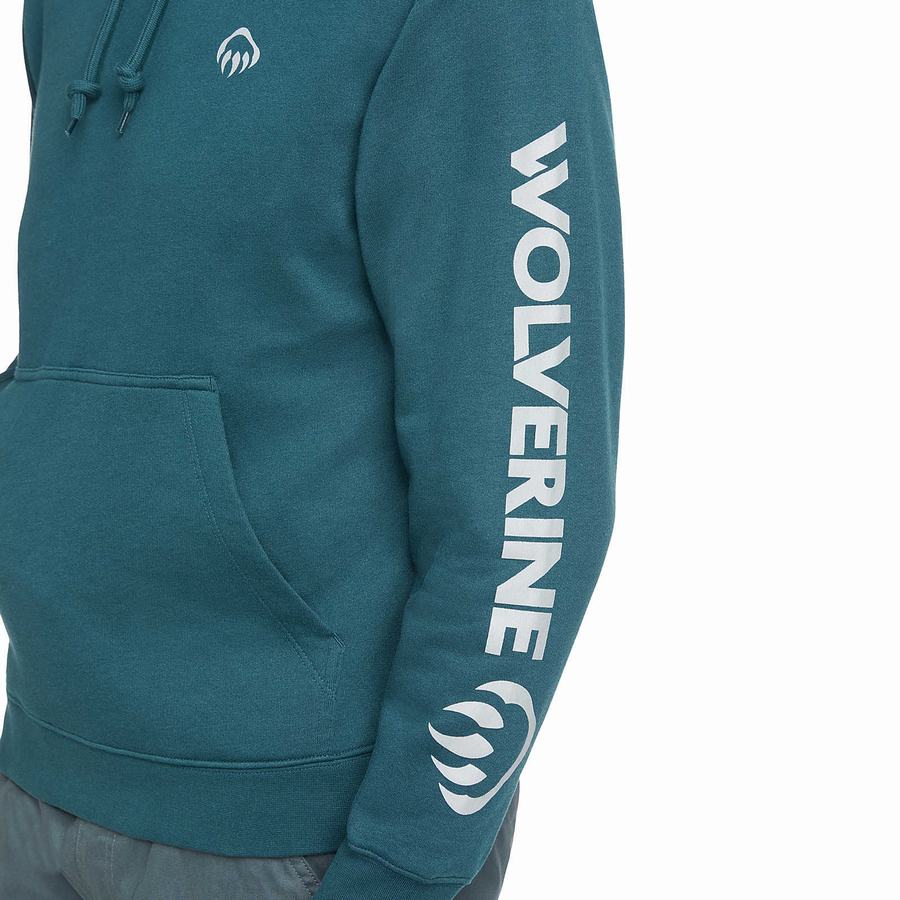 Blue Men Wolverine Graphic- Sleeve Logo Hoodie | OXL260SB