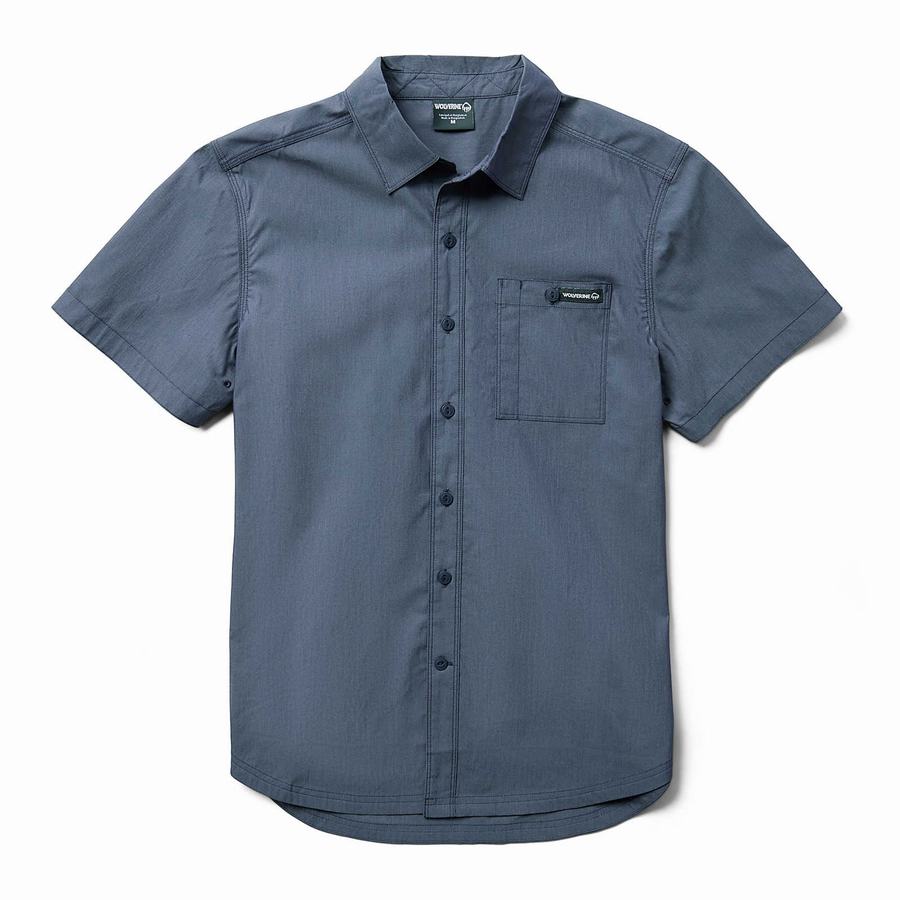 Blue Men Wolverine Grayson II Short Sleeve Chambray Shirts | SEZ192XW