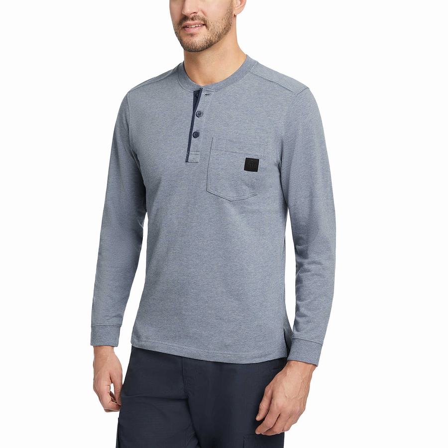 Blue Men Wolverine Guardian Cotton™ Long Sleeve Henley T Shirts | RKJ562EU