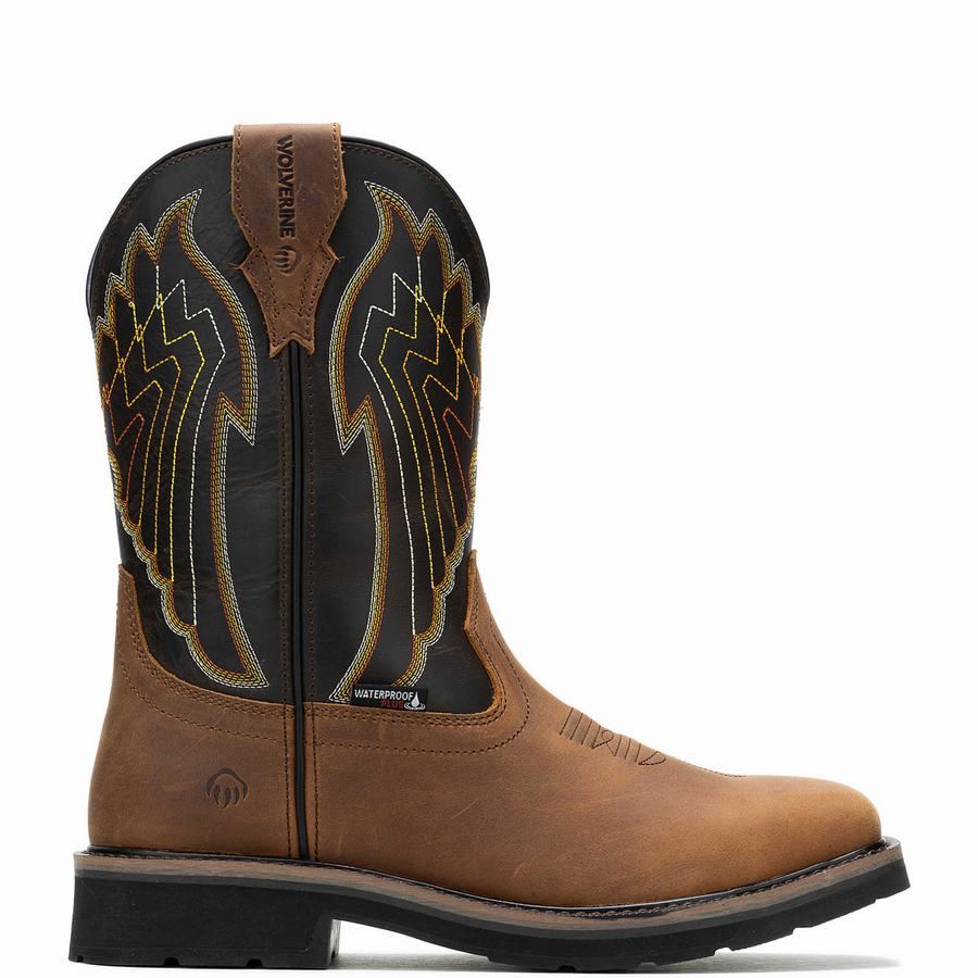 Brown Black Men Wolverine Rancher Eagle Waterproof Steel-Toe Wellington Boots | RUY2746WT