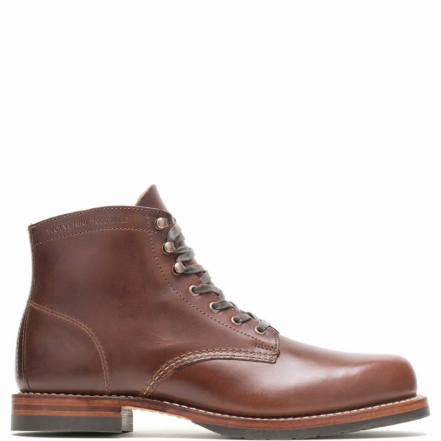 Brown Men Wolverine 1000 Mile Plain-Toe Classic Work Boots | SDG2923IM