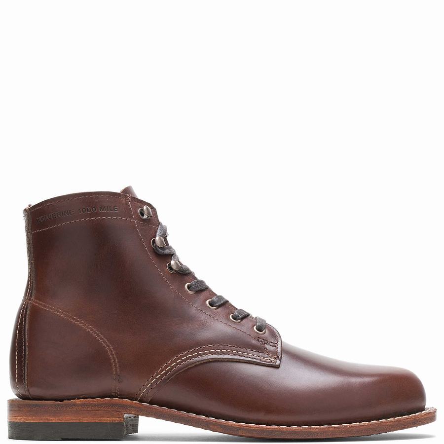 Brown Men Wolverine 1000 Mile Plain-Toe Original Work Boots | RHU1645KN