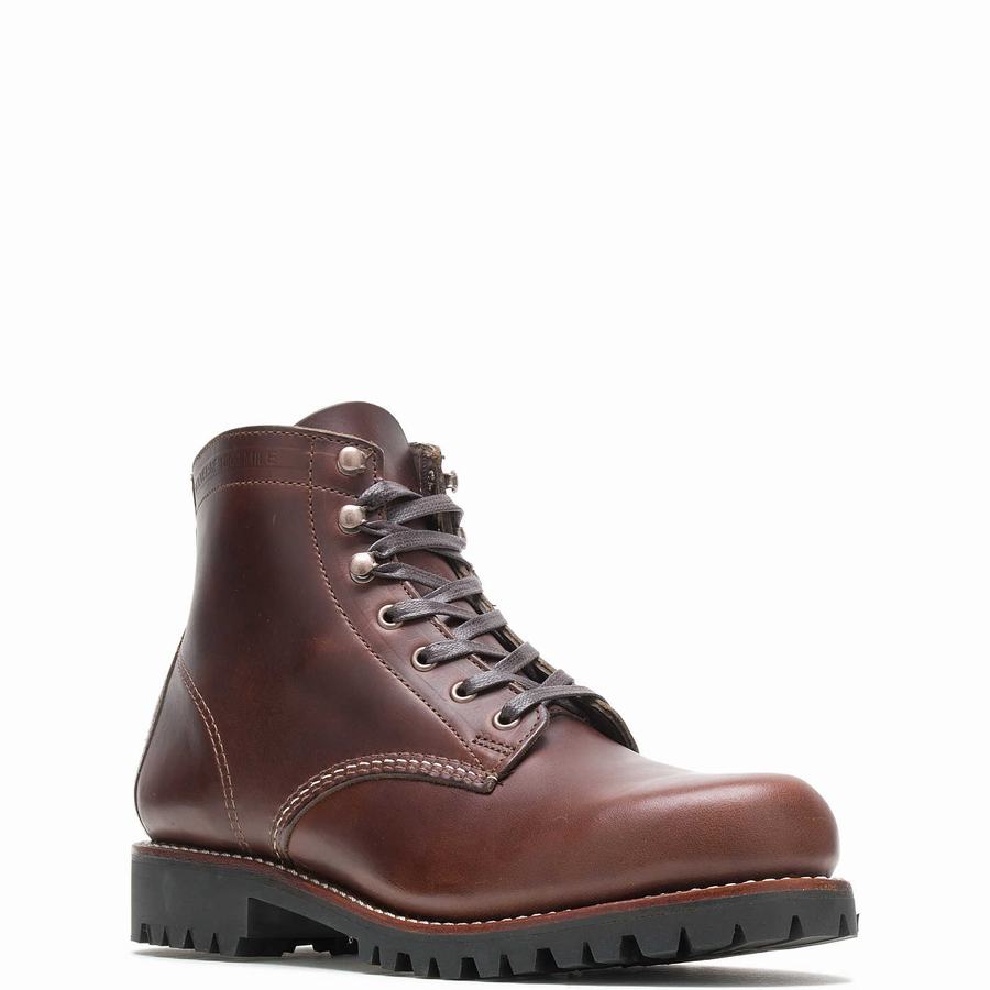 Brown Men Wolverine 1000 Mile Plain-Toe Rugged Work Boots | QKL9853HA