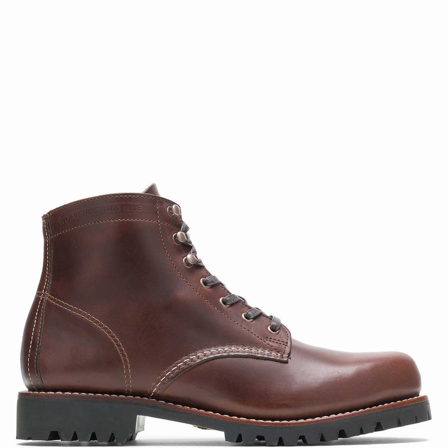 Brown Men Wolverine 1000 Mile Plain-Toe Rugged Work Boots | QKL9853HA